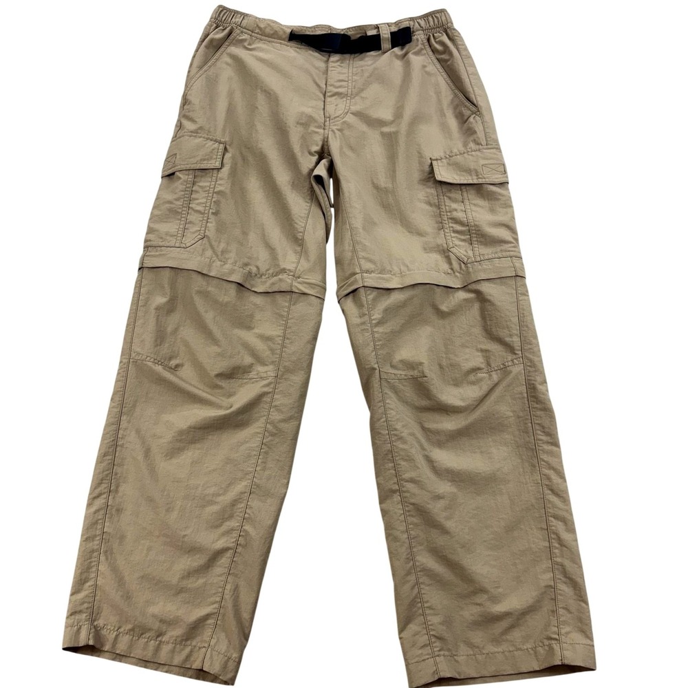 Eddie Bauer Travex Pants Mens 32x30 Beige Nylon Cargo Belted Hiking Relaxed Fit